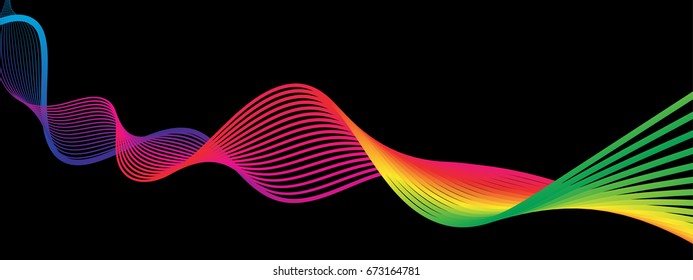 Abstract rainbow wave on black background. EPS10 colorful vector illustration for business design, wallpaper, presentation, poster, banner, card, flyer and brochure.