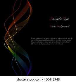 Abstract rainbow waves on a black background with example text