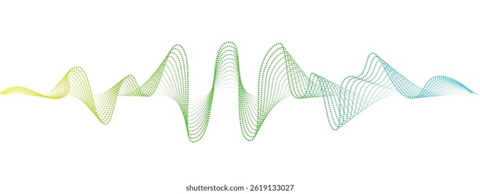 Abstract  rainbow wavy dotted lines sound wave. Dynamic pulsating gradient wave Music concept, digital music frequency symbols. Vector.