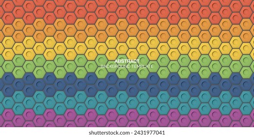 Arco iris abstracto en relieve hexágono de papel cortado estilo vector ilustración de fondo. Fondo colorido del patrón del panal. Colores LGBTQ de fondo de diseño de nuez.
