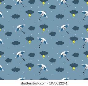 Abstract. Raindrop pattern seamless monsoon season background. design for mask face, pillow, clothing, fabric, gift wrap. Vector.