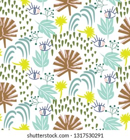 Abstract rainforest seamless vector trendy flora pattern.