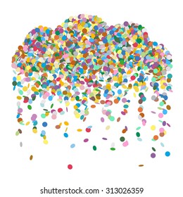 Abstract Raining Confetti Cloud - Colourful Vector Illustration with Coloured Falling Paper Snippets - Particle Design