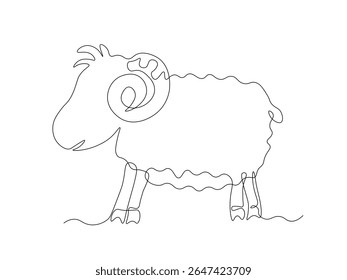 abstract ram, lamb, continuous single one line art hand drawing sketch logo 