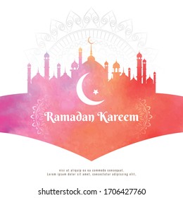 Abstract Ramadan Kareem background with watercolor mosque