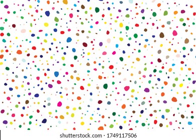 Abstract Random Art. Rainbow Party Polka Background. All Color Dot. Red Flying Background Color. Black Vector Spot Polkadot. Small Pattern Cute Summer. Seamless Graphic Blob. Geometric Ink Dot Pattern