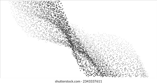 Abstract random black dot particles wavy flowing curve shape isolated on white background. Vector in concept technology, science, music, modern.
