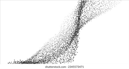 Abstract random black dot particles wavy flowing curve shape isolated on white background. Vector in concept technology, science, music, modern.