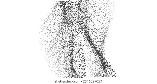Abstract random black dot particles wavy flowing curve shape isolated on white background. Vector in concept technology, science, music, modern.