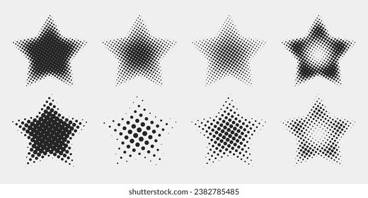 Abstract random black gradient halftone star textures isolated on a white background. Geometric vector shape elements pattern for presentation design. Fit for poster, collage, or advertising