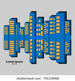Abstract random blue city on grey the background. Vector illustration.