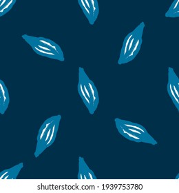 Abstract random botan ic leaves silhouettes print seamless doodle pattern. Navy blue background. Simple style. Flat vector print for textile, fabric, giftwrap, wallpapers. Endless illustration.