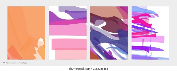 Abstract random bright multicolored strips and waves. Shapes create artistic watercolor pain texture. Universal flyer template. Bold brush strokes with color splatters over white.