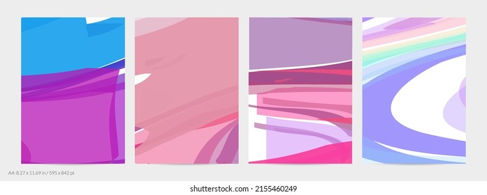 Abstract random bright multicolored strips and waves. Shapes create artistic watercolor pain texture. Universal flyer template. Bold brush strokes with color splatters over white.