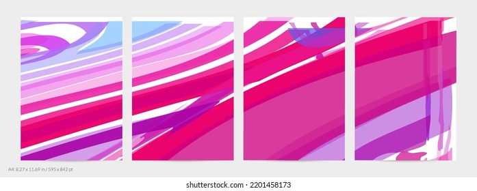 Abstract random bright multicolored strips and waves. Shapes create artistic watercolor pain texture. Universal flyer template. Bold brush strokes with color splatters over white.