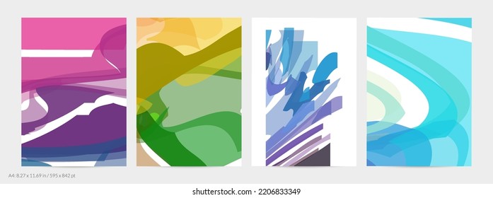 Abstract random bright multicolored strips and waves. Shapes create artistic watercolor pain texture. Universal flyer template. Bold brush strokes with color splatters over white.