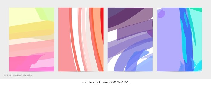 Abstract random bright multicolored strips and waves. Shapes create artistic watercolor pain texture. Universal flyer template. Bold brush strokes with color splatters over white.