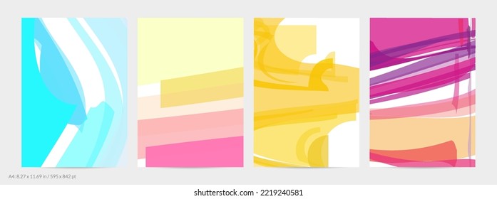 Abstract random bright multicolored strips and waves. Shapes create artistic watercolor pain texture. Universal flyer template. Bold brush strokes with color splatters over white.