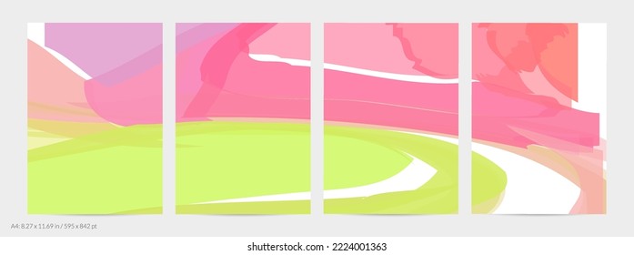 Abstract random bright multicolored strips and waves. Shapes create artistic watercolor pain texture. Universal flyer template. Bold brush strokes with color splatters over white.