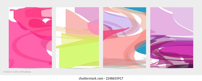Abstract random bright multicolored strips and waves. Shapes create artistic watercolor pain texture. Universal flyer template. Bold brush strokes with color splatters over white.