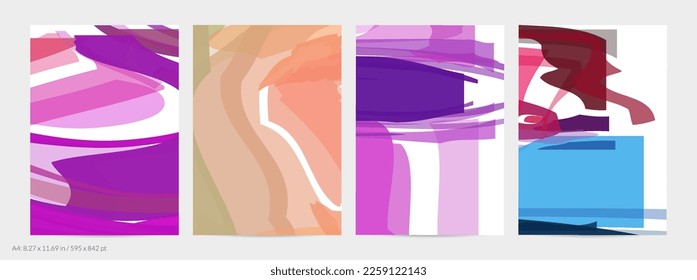 Abstract random bright multicolored strips and waves. Shapes create artistic watercolor pain texture. Universal flyer template. Bold brush strokes with color splatters over white.