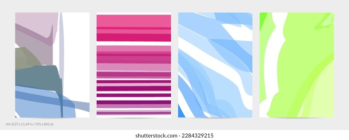 Abstract random bright multicolored strips and waves. Shapes create artistic watercolor pain texture. Universal flyer template. Bold brush strokes with color splatters over white.