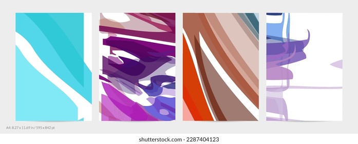 Abstract random bright multicolored strips and waves. Shapes create artistic watercolor pain texture. Universal flyer template. Bold brush strokes with color splatters over white.