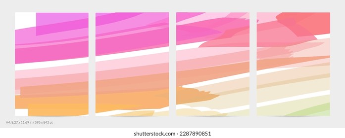Abstract random bright multicolored strips and waves. Shapes create artistic watercolor pain texture. Universal flyer template. Bold brush strokes with color splatters over white.
