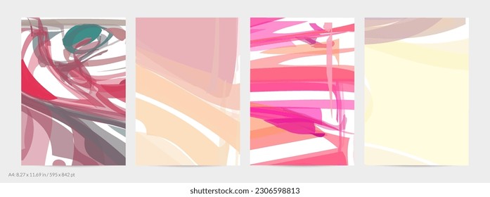 Abstract random bright multicolored strips and waves. Shapes create artistic watercolor pain texture. Universal flyer template. Bold brush strokes with color splatters over white.