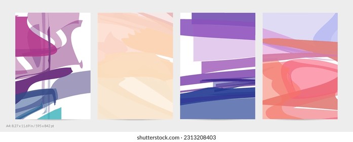 Abstract random bright multicolored strips and waves. Shapes create artistic watercolor pain texture. Universal flyer template. Bold brush strokes with color splatters over white.