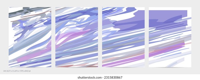 Abstract random bright multicolored strips and waves. Shapes create artistic watercolor pain texture. Universal flyer template. Bold brush strokes with color splatters over white.