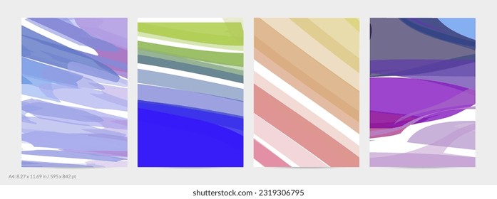 Abstract random bright multicolored strips and waves. Shapes create artistic watercolor pain texture. Universal flyer template. Bold brush strokes with color splatters over white.