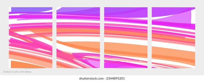 Abstract random bright multicolored strips and waves. Shapes create artistic watercolor pain texture. Universal flyer template. Bold brush strokes with color splatters over white.