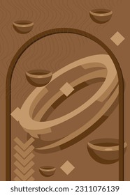Abstract random brown colored shapes template for cover design. Retro dark geometric theme poster banner. Vintage geometrical graphic minimal background.