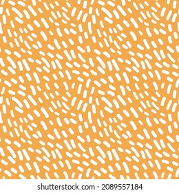 Abstract random, chaotic broken line seamless pattern. Vector doodle white shapes illustration on yellow background. Looks like animal fur