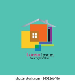 Abstract random colorful squares style house interior decoration vector logo icon