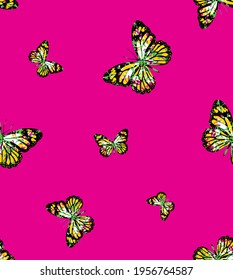 Abstract Random Cute Butterflies  Repeating Vector Pattern Isolated Background
