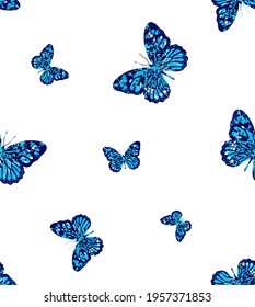 Abstract Random Cute Butterflies  Repeating Vector Pattern Isolated Background