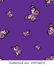 Abstract Random Cute Butterflies  Repeating Vector Pattern Isolated Background
