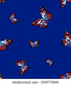 Abstract Random Cute Butterflies  Repeating Vector Pattern Isolated Background