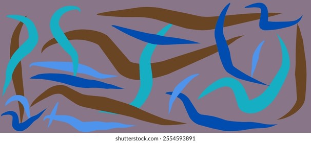 Abstract random doodles with modern seamless patterns. Minimalist collage pattern on brown background. Fashionable template for design.