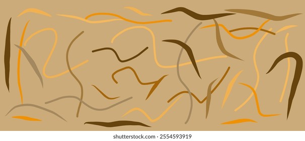 Abstract random doodles with modern seamless patterns. Minimalist collage pattern on brown background. Fashionable template for design.