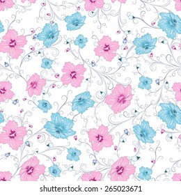 abstract random  floral pattern in vintage style  on white background, seamless, vector illustration