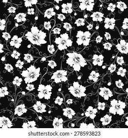 abstract random  floral pattern in vintage style  on grey background, seamless, vector illustration