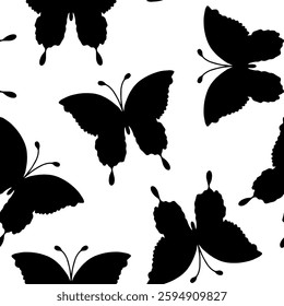 Abstract Random Flying Butterfly Silhouettes Repeating Vector Pattern Isolated Background	
