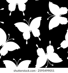 Abstract Random Flying Butterfly Silhouettes Repeating Vector Pattern Isolated Background	
