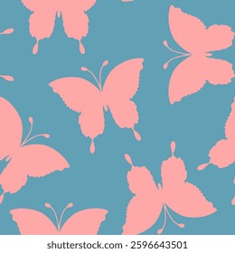 Abstract Random Flying Butterfly Silhouettes Repeating Vector Pattern Isolated Background	
