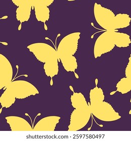 Abstract Random Flying Butterfly Silhouettes Repeating Vector Pattern Isolated Background	
