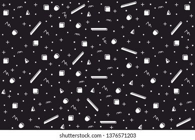 Abstract random geometric shapes seamless background. Contour shapes with sour cream fill in random order, complemented by lines, dots and squares. Vector texture, eps 8 background