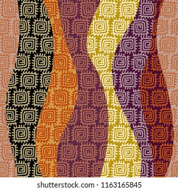 Abstract random grunge pattern of curved multicolor waves. Brown tribal background. Vector image. Seamless pattern.
